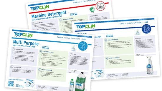 Image of three TOPCLIN product information sheets