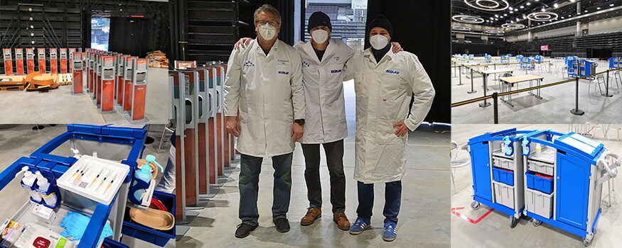 Impressions from Ecolab associates helping to set-up the O2 Universum vaccination center in prague